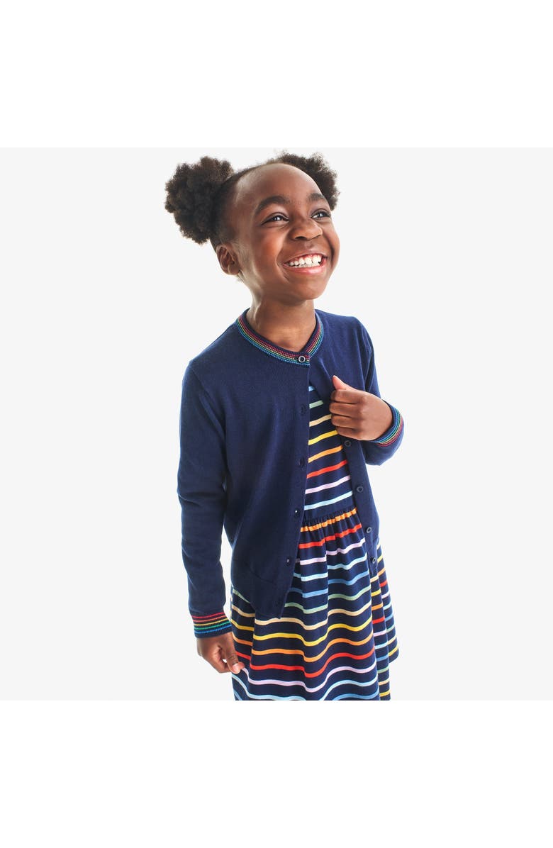 Primary Kids Long Sleeve Perfect Pocket Dress In Rainbow Stripe, Alternate, color, Navy/Rainbow Stripe