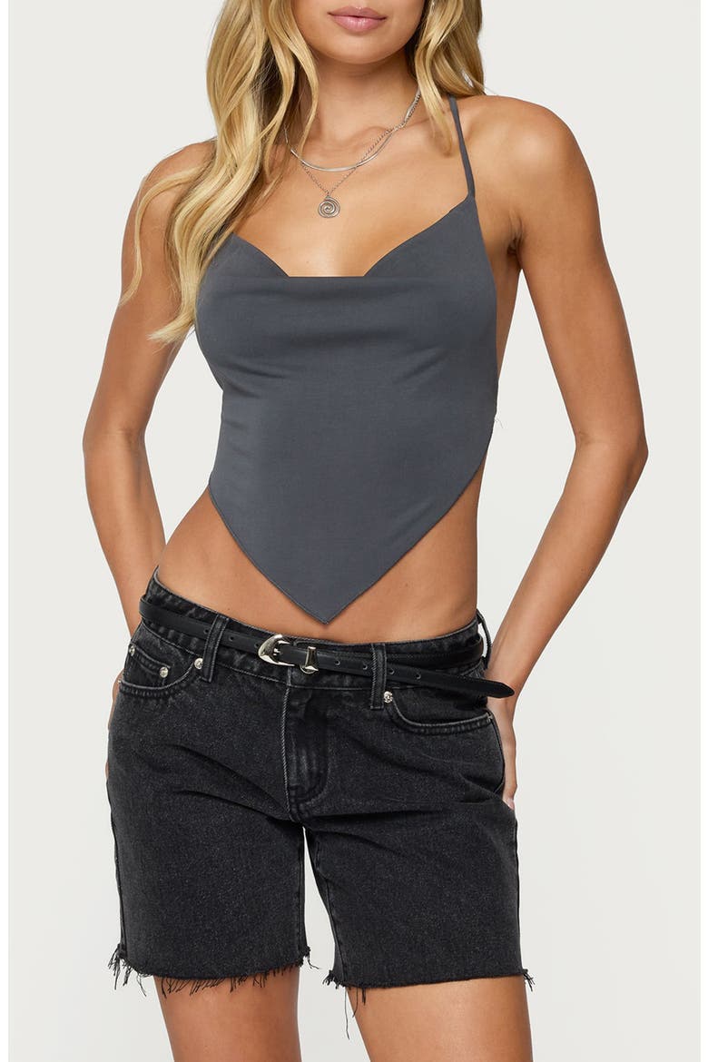 Tilla Cowl Neck Open Back Halter Top, Main, color, GRAY