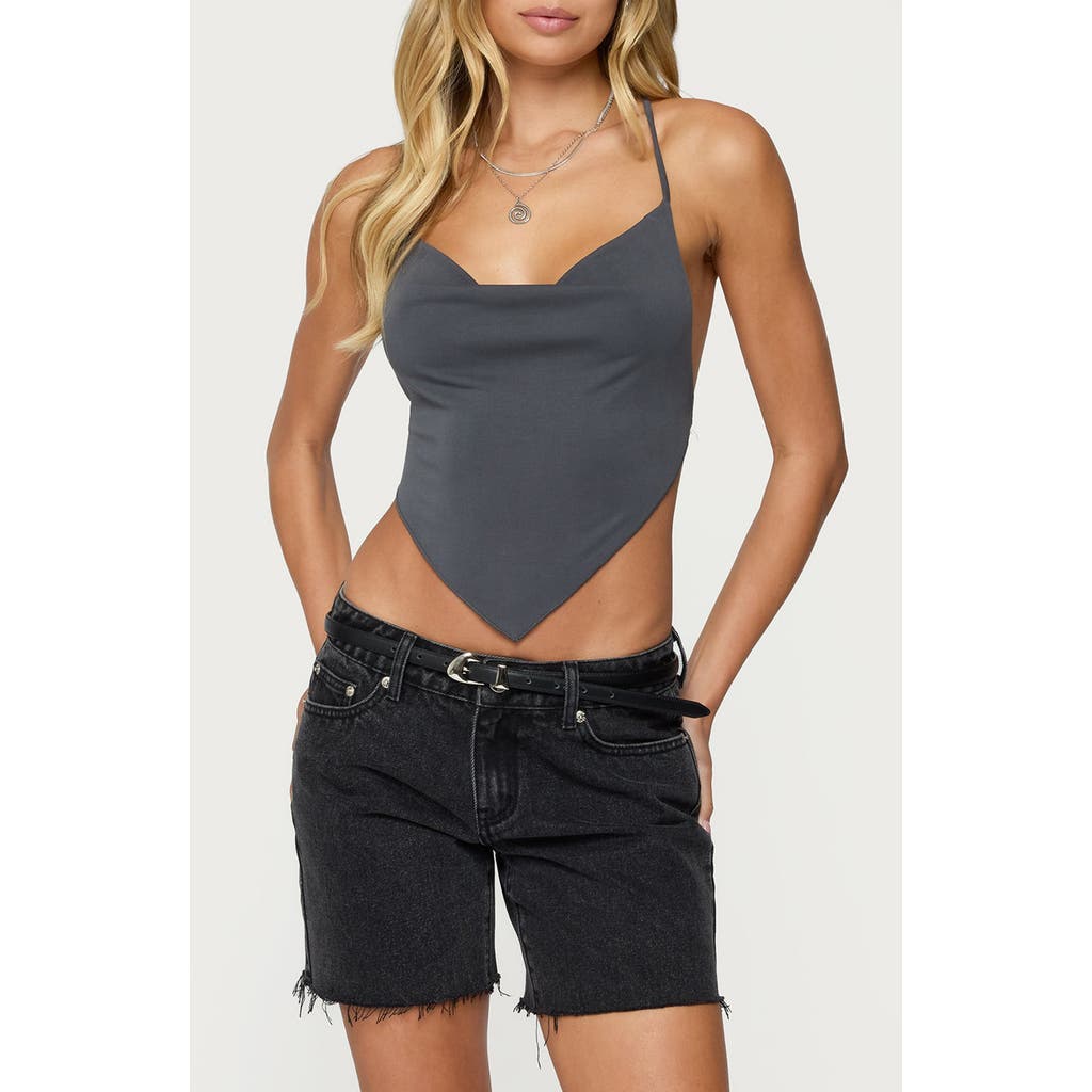 Edikted Tilla Backless Cowl Neck Top In Blue