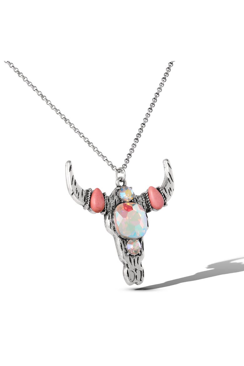 Bull Skull Pendant Necklace, Alternate, color, Silver/Coral