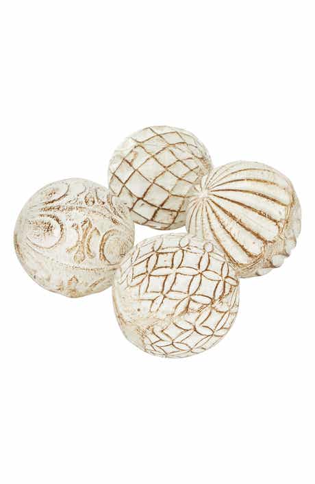 SONOMA SAGE HOME White Ceramic Handmade Carved Orbs & Vase Filler with Varying Patterns - Set of 4