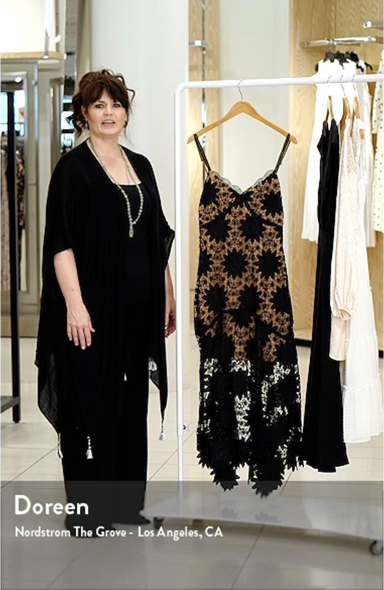 Channeling Guipure Lace Handkerchief Hem Cocktail Dress, sales video thumbnail