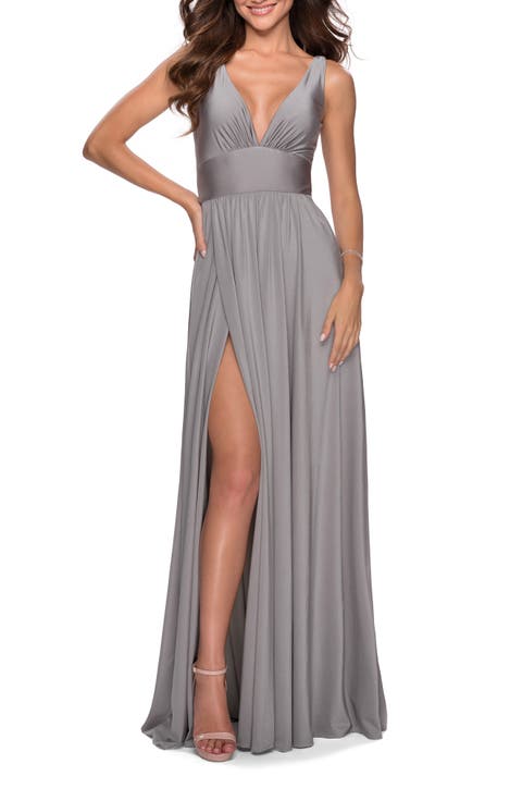 Empire Waist Gown with Deep V Neckline