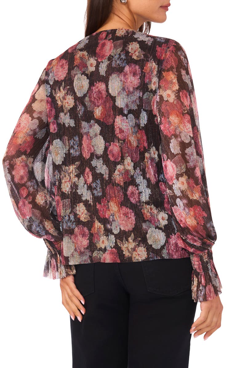 Vince Camuto Metallic Balloon Sleeve Top, Alternate, color, Rich Black