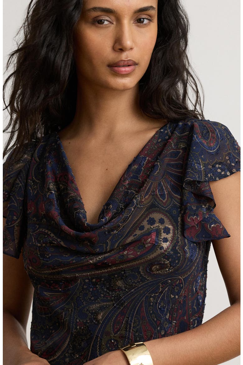 Clipped Jacquard Maxi Dress, Alternate, color, NAVY BLUE/ MULTI