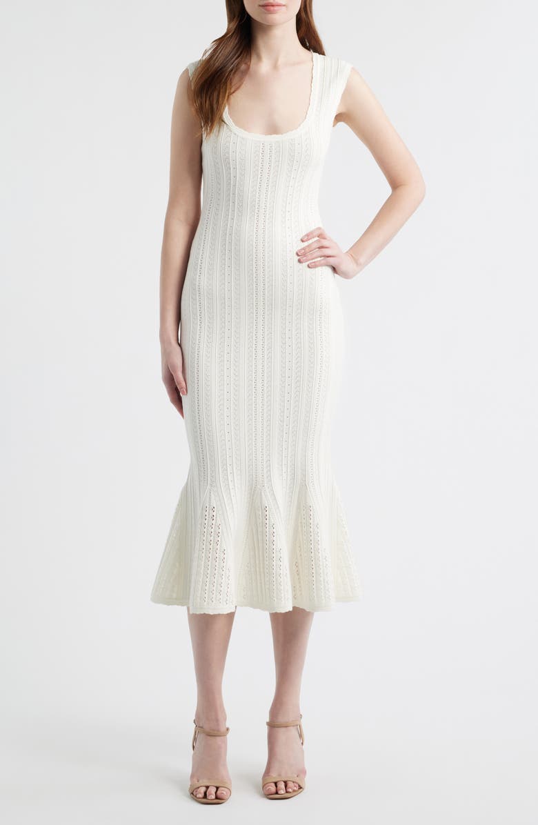LoveShackFancy Tayleen Pointelle Knit Midi Dress, Main, color, White Tea