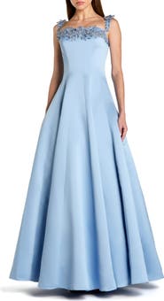 Mac Duggal Satin Beaded Off The Shoulder Ballgown