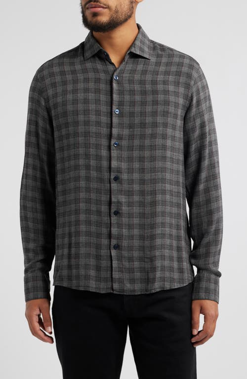 Robert Barakett Indigo Plaid Cotton Blend Button-Up Shirt in Grey 