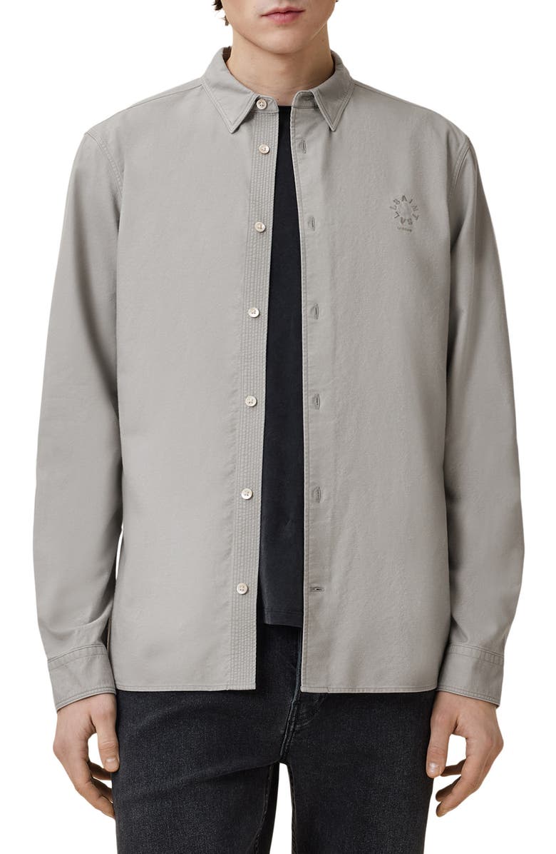 AllSaints Haven Solid Cotton Button-Up Shirt, Main, color, 