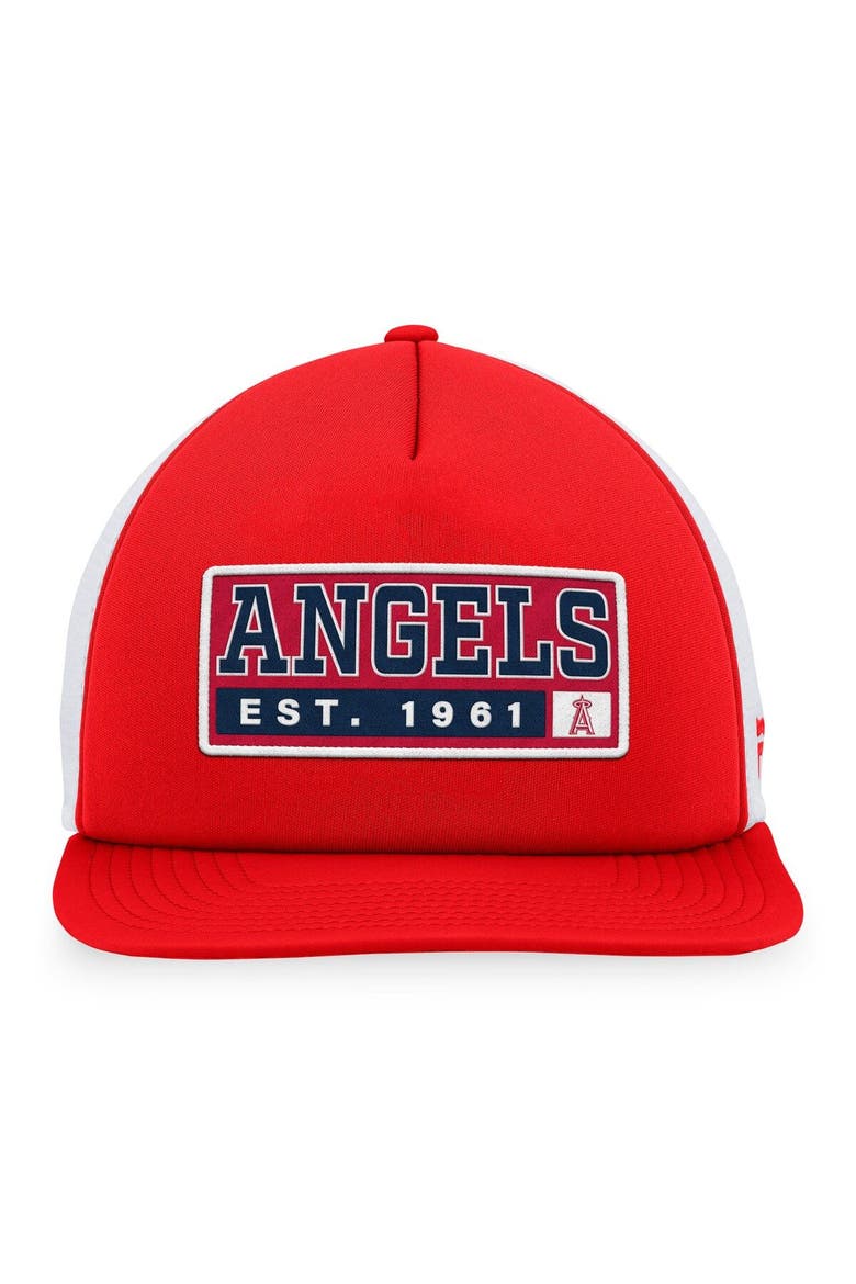 Men's Majestic Red/White Los Angeles Angels Foam Trucker Snapback Hat, Alternate, color, Red