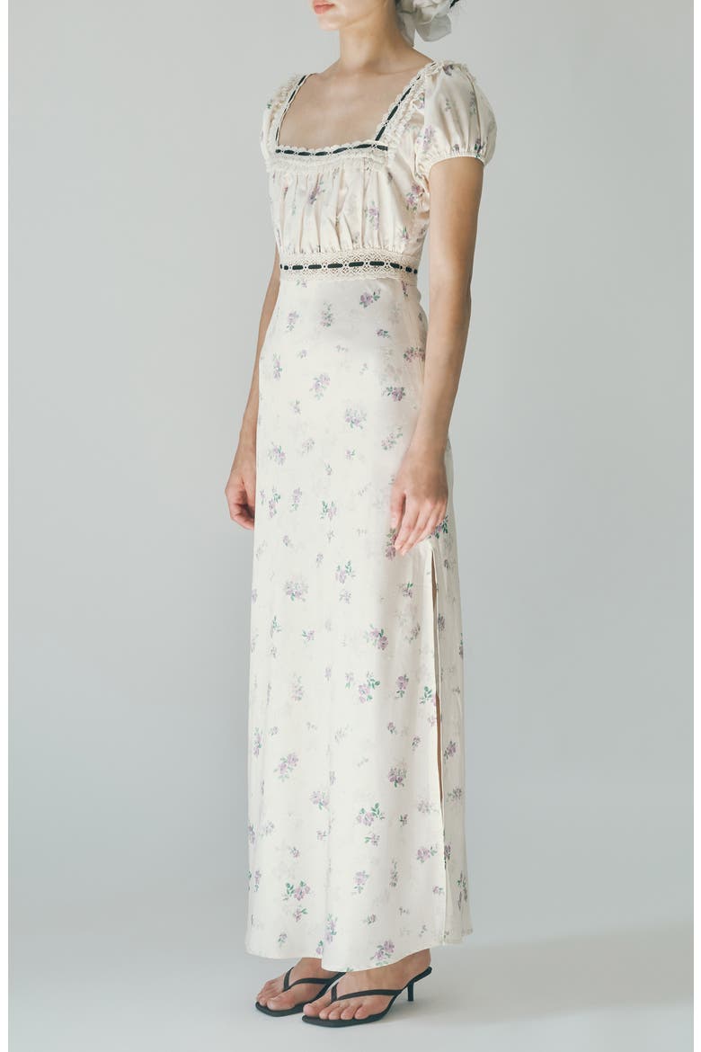 Bambi Ditsy Floral Lace Trim Open Back Dress, Alternate, color, BLOSSOM PRINT