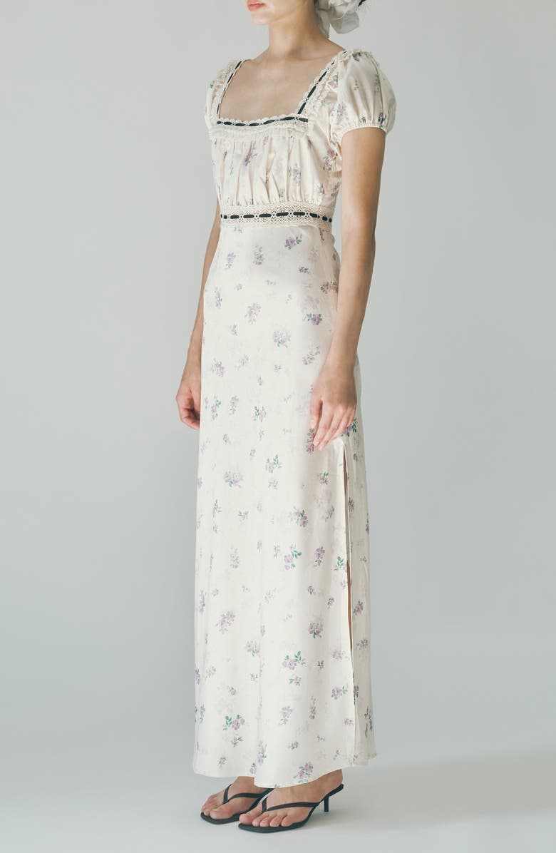 MAUDE CLUB Bambi Ditsy Floral Lace Trim Open Back Dress, Alternate, color, Blossom Print