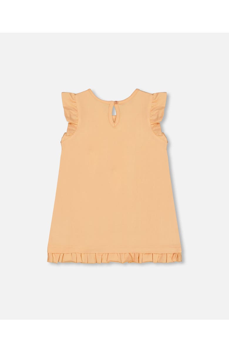 Deux par Deux Girl's Organic Cotton Tunic With Frill And Print Light Orange And Ice Cream Cone, Alternate, color, 