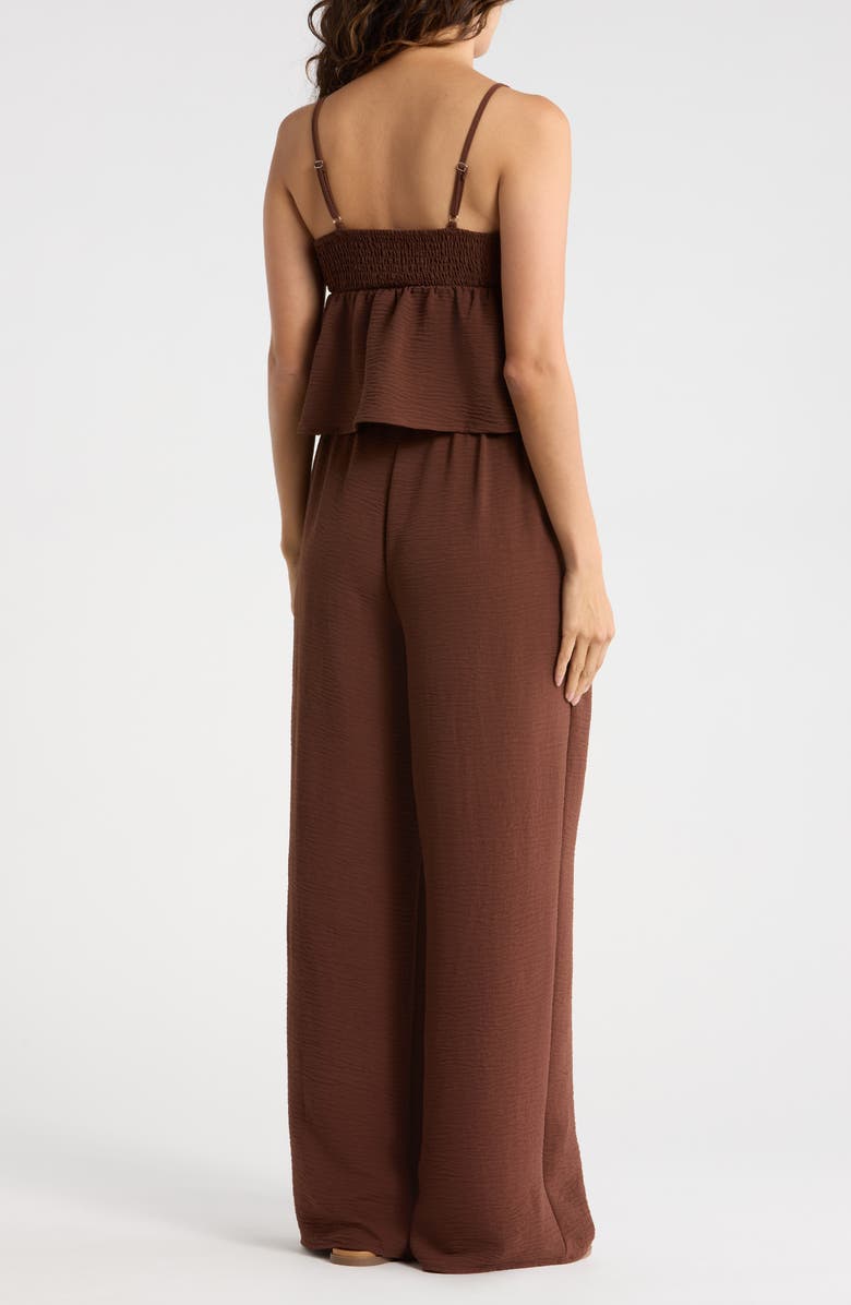 Madden Girl Seashell Trim Babydoll Camisole & Wide Leg Pants Set, Alternate, color, Chocoalte