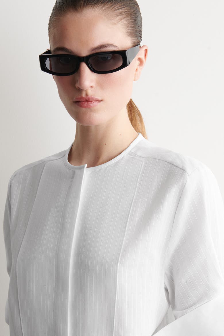 Bib-front Stripe-jacquard Cotton Shirt, Alternate, color, WHITE
