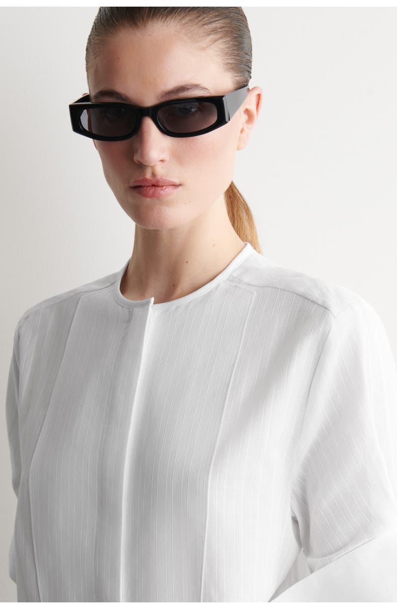 COS Bib-front Stripe-jacquard Cotton Shirt, Alternate, color, White