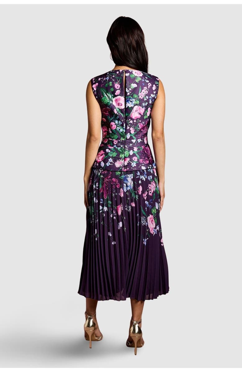 Coast Structured Print Pleated Midi Dress, Alternate, color, Berry