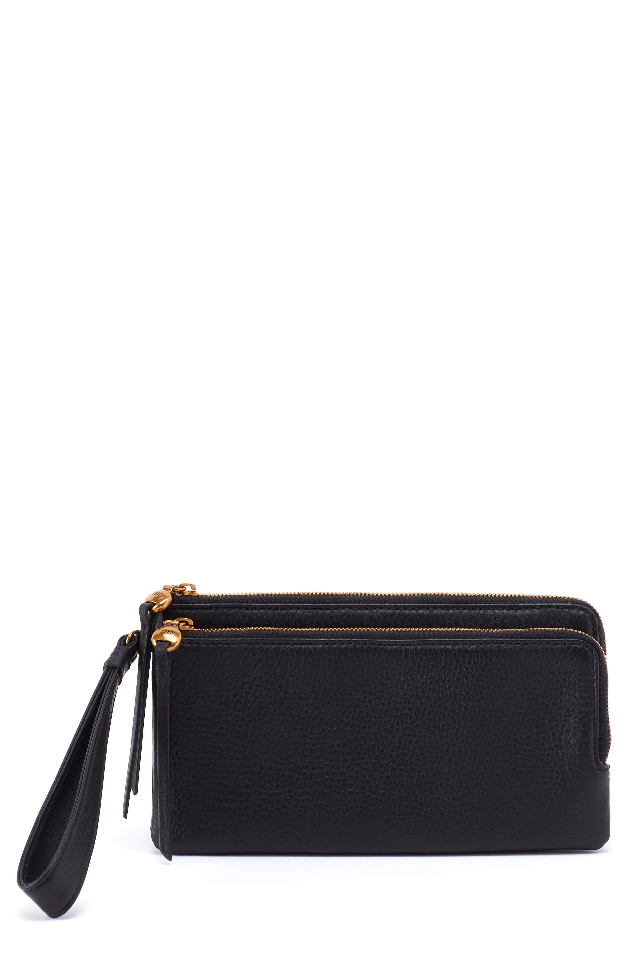 Dayton Leather Wristlet, Main, color, BLACK
