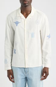 Wax London Corey Embroidered Doodle Cotton Camp Shirt