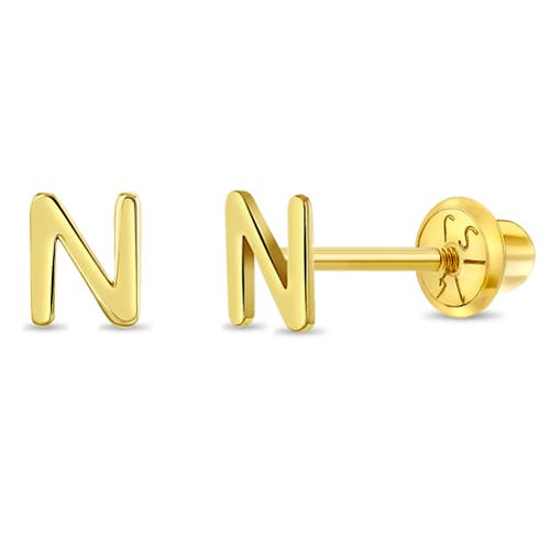 In Season Jewelry 14k Itsy Bitsy Initial Letter Earrings in Letter N at Nordstrom