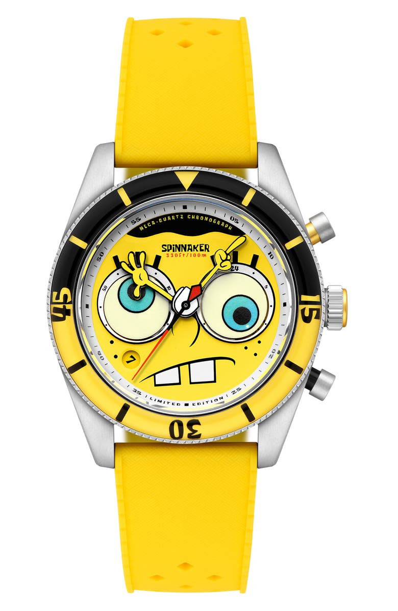 SPINNAKER Fleuss 'SpongeBob SquarePants<sup>™</sup>' Rubber Strap Chronograph Watch, 43mm, Main, color, 