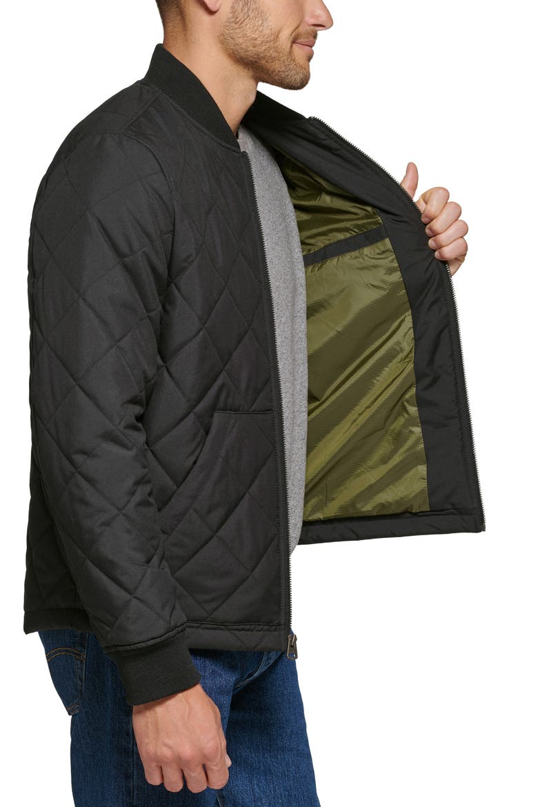 Diamond Quilted Bomber Jacket, Alternate, color, BLACK