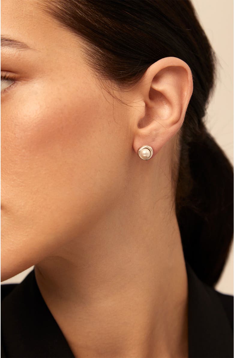 UNODE50 Sterling silver-plated earrings with pearl, Alternate, color, Silver