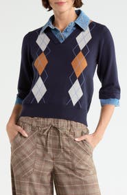Democracy Denim Trim Argyle Sweater