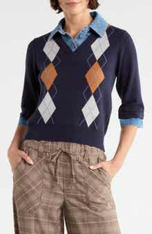 Denim Trim Argyle Sweater