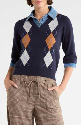 Denim Trim Argyle Sweater