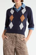 Democracy Denim Trim Argyle Sweater