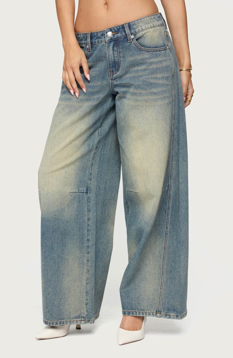 EDIKTED Low Rise Baggy Wide Leg Jeans, Main, color, Blue-Vintage-Washed