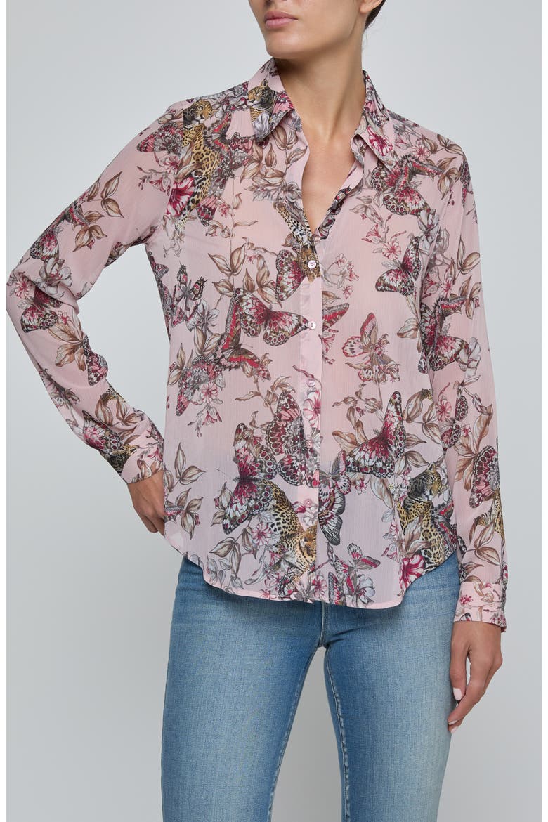 Laurent Mixed Print Button-Up Shirt, Main, color, LIGHT PINK