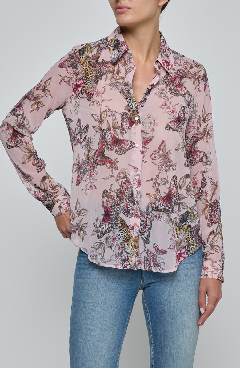 L'AGENCE Laurent Mixed Print Button-Up Shirt, Main, color, Light Pink