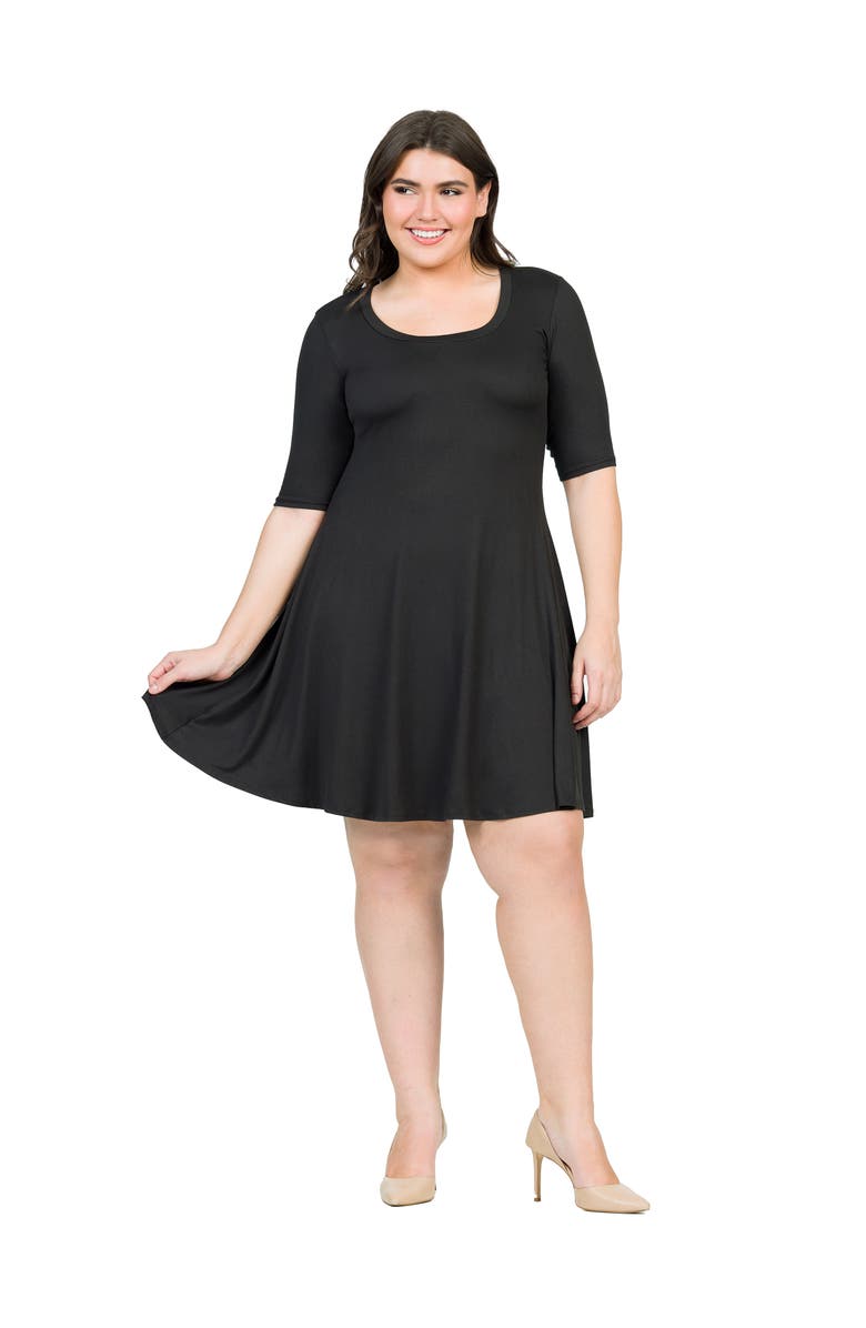24seven Comfort Apparel Elbow Sleeve Knee Length Dress, Main, color, Black