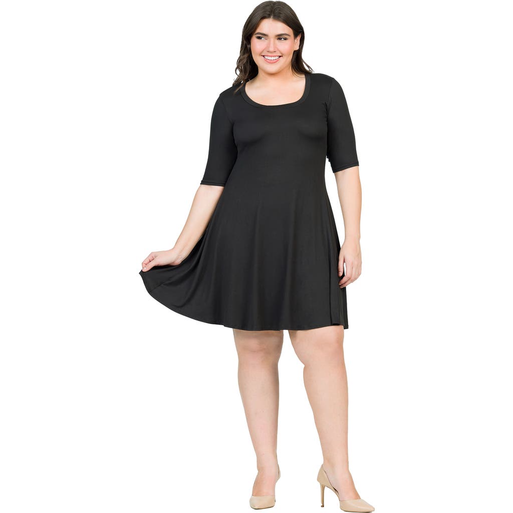 24seven Comfort Apparel Elbow Sleeve Knee Length Dress In Black