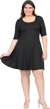 24seven Comfort Apparel Elbow Sleeve Knee Length Dress