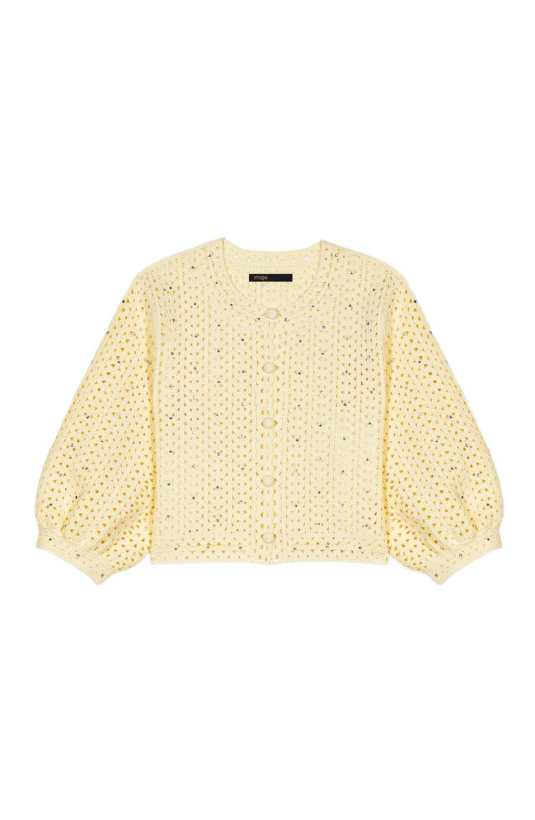 maje Cropped rhinestone crochet cardigan, Main, color, 