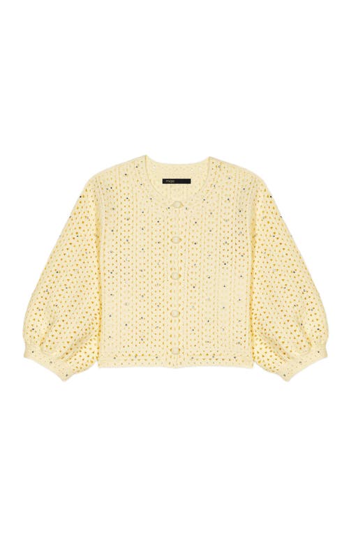 Maje Cropped Rhinestone Crochet Cardigan In Yellow