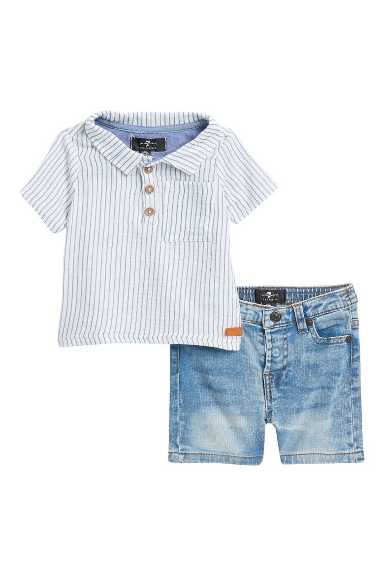 Cotton Polo & Denim Shorts Set, Main, color, MARSHMALLOW