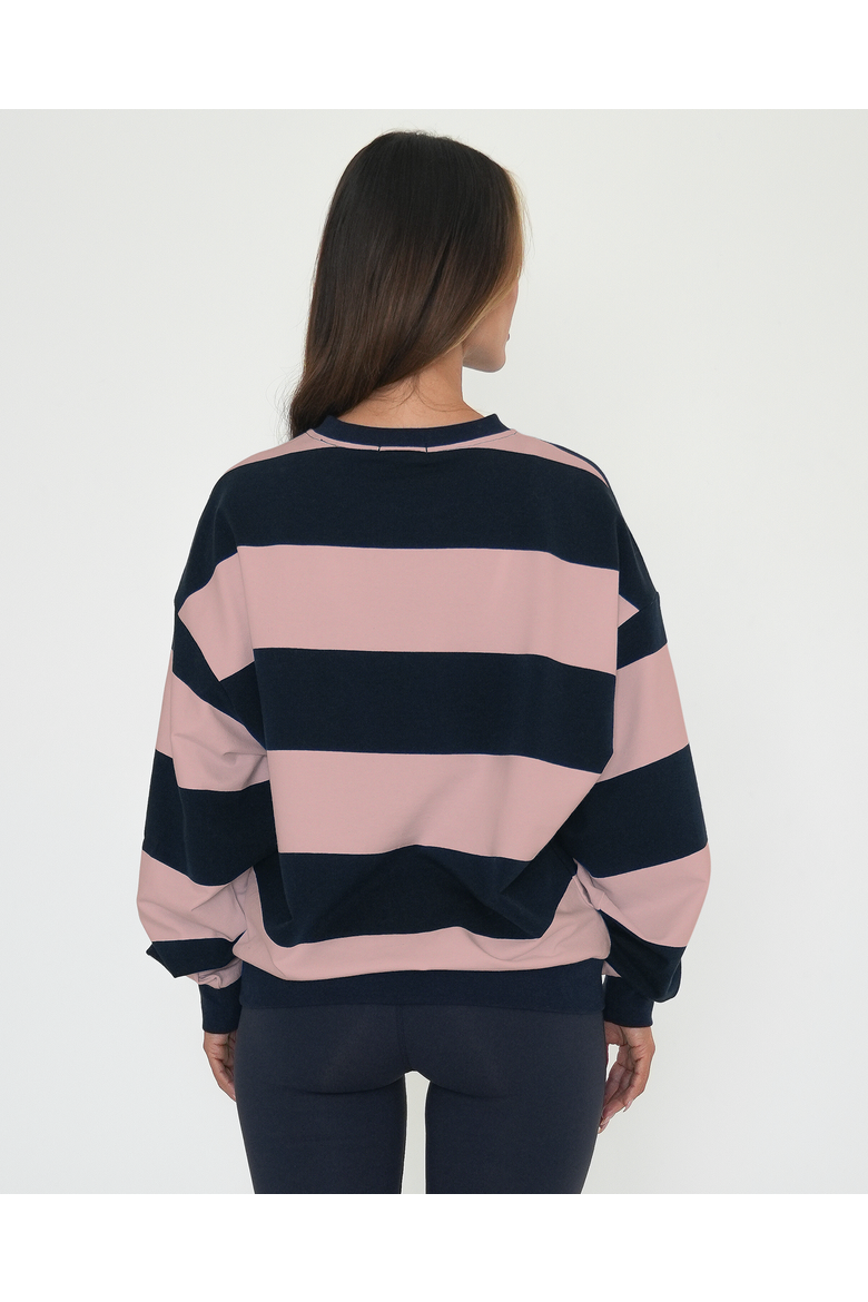 Rugby Stripe Relaxed Sweatshirt, Alternate, color, Navy/Pink