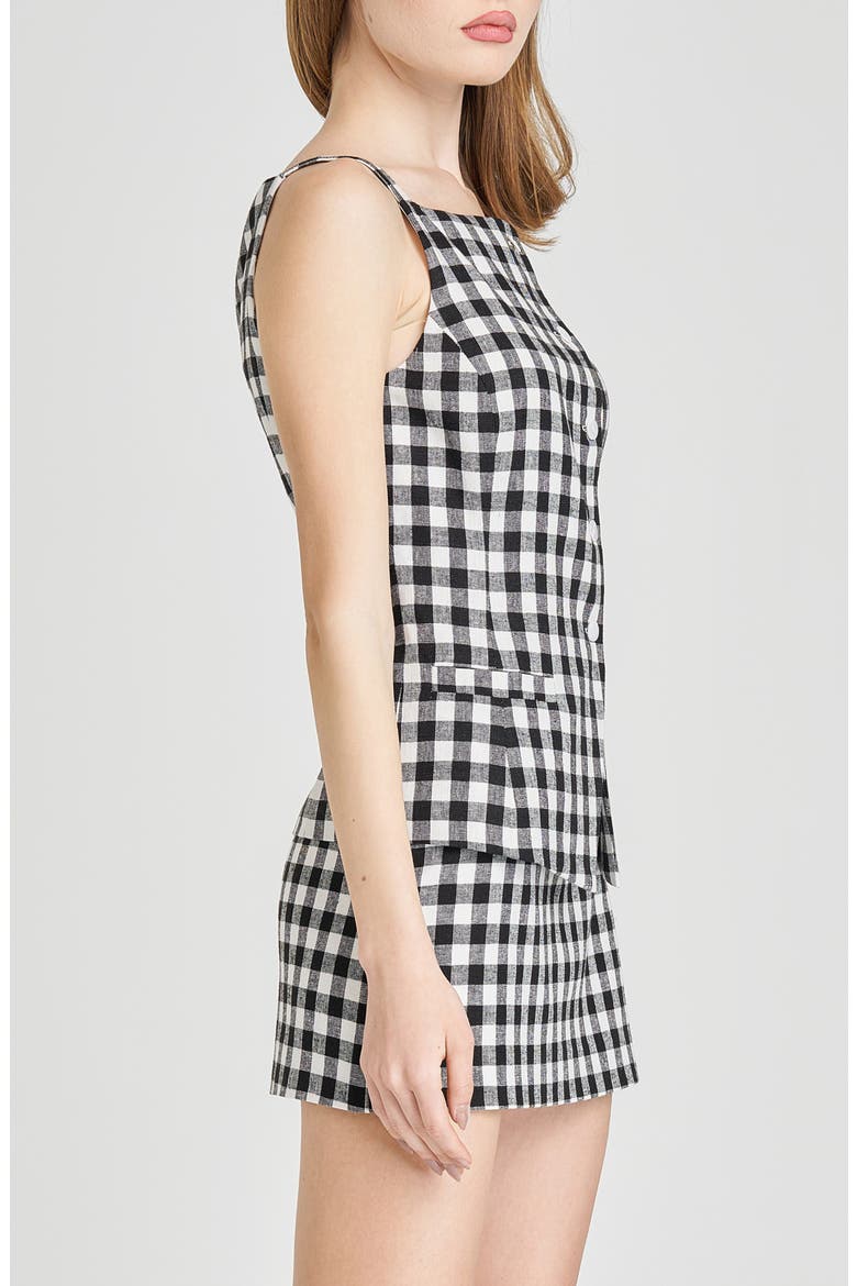x Styled by COCO! Gracie Gingham Linen Blend Button-Up Vest, Alternate, color, BLACK GINGHAM
