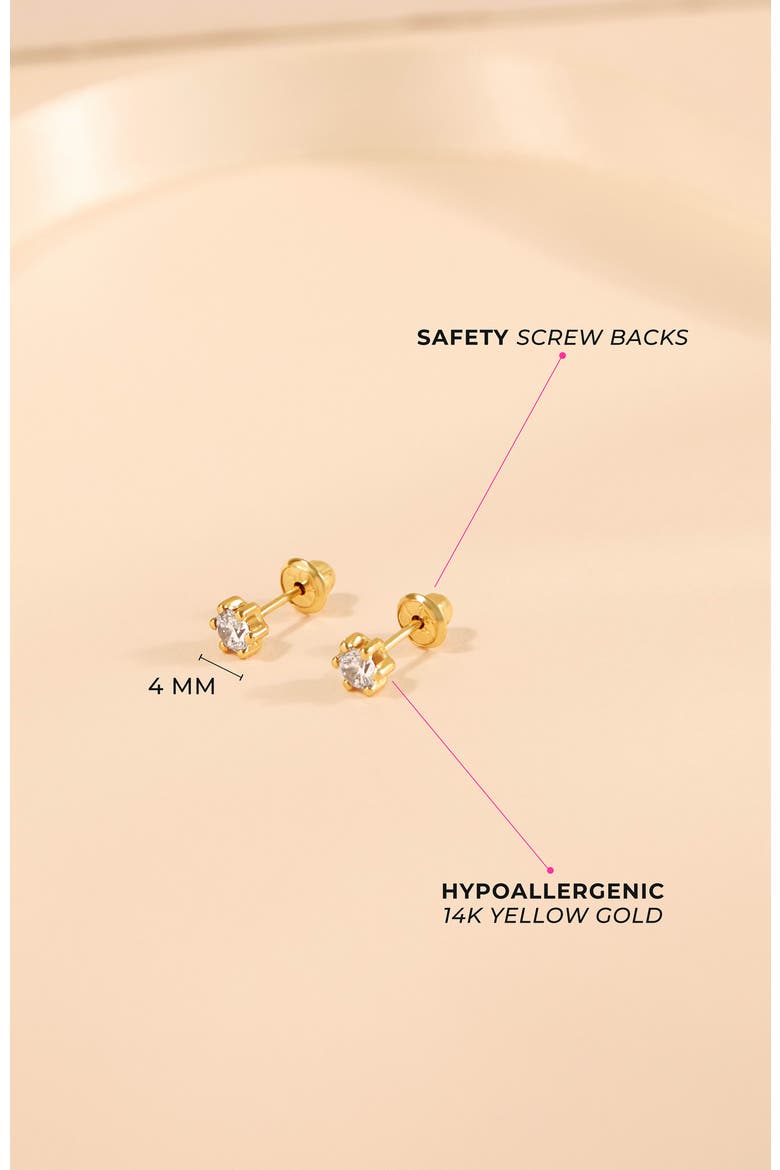 14k 6 Prong Cubic Zirconia Solitaire Earrings, Alternate, color, Gold