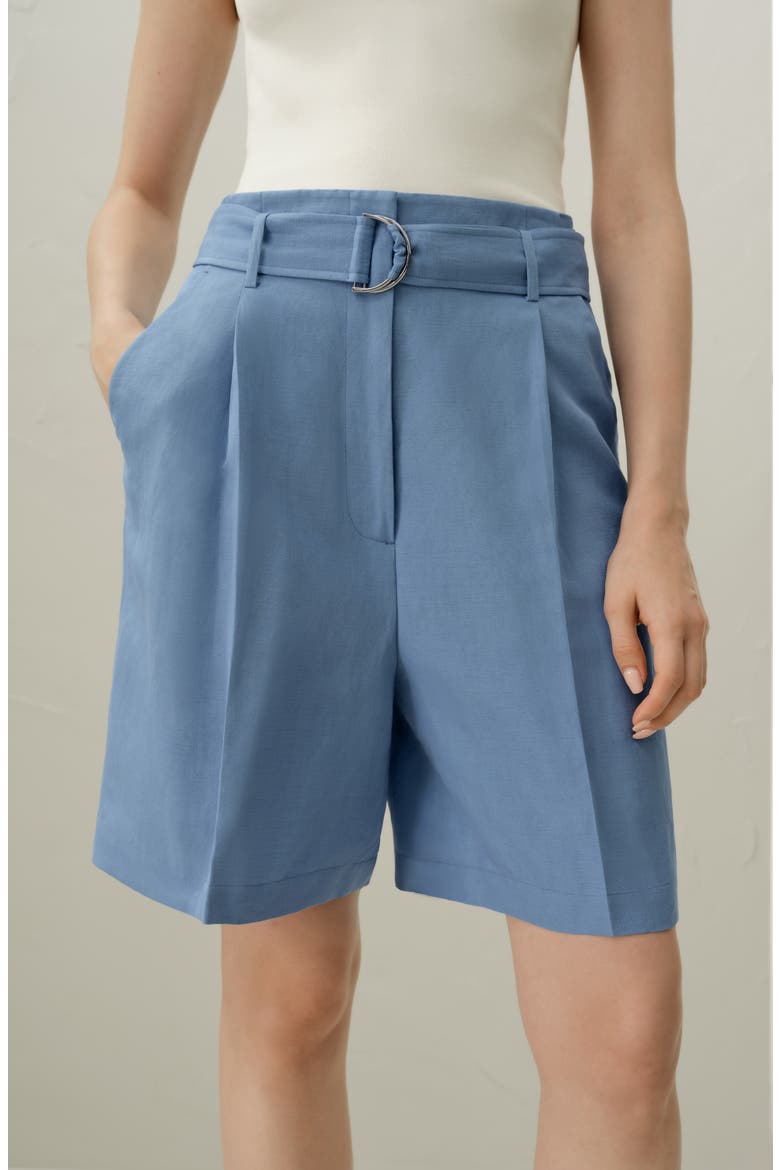 Women's Silk Linen Belted Shorts, Alternate, color, Chambray Blue