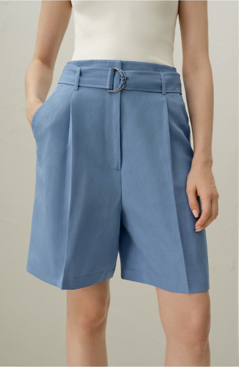 Lilysilk Women's Silk Linen Belted Shorts, Alternate, color, Chambray Blue