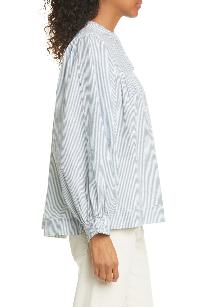 THE GREAT. The Shepherd Stripe Cotton & Linen Top, Alternate, color,