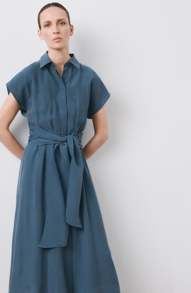 MANGO Belted Shirtdress, Alternate, color, Blue