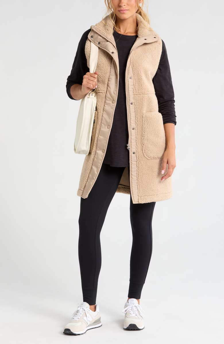 Zella Faux Shearling Longline Vest, Alternate, color, 