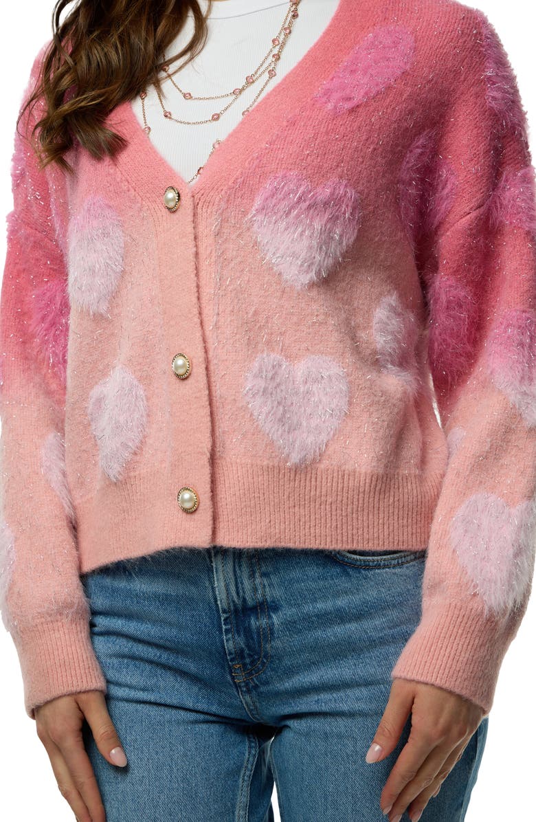 SAACHI Heart Eyelash Cardigan, Alternate, color, Dark Pink
