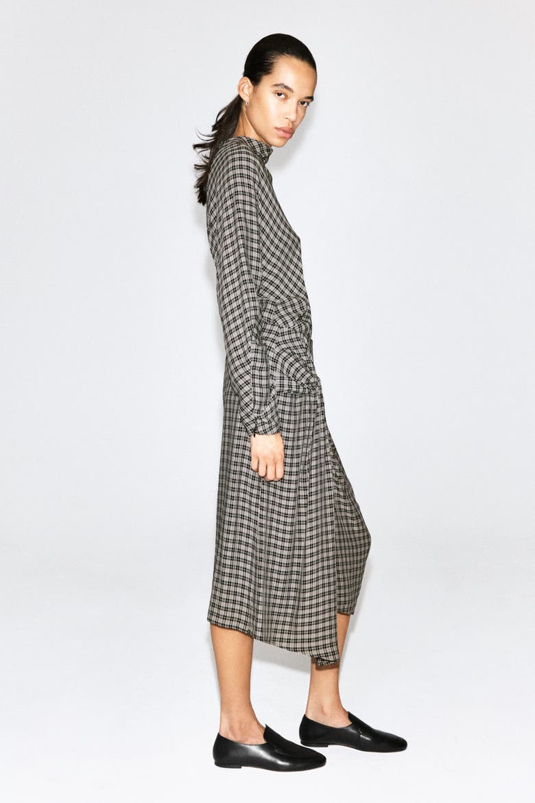 Draped Checked Midi Skirt, Alternate, color, GRAY / CHECKED